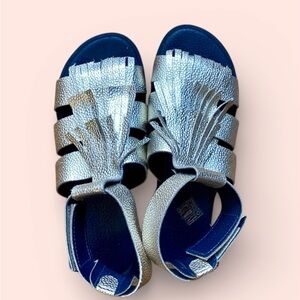 Gold gladiator leather sandals, fringe, like new, fit 6.5